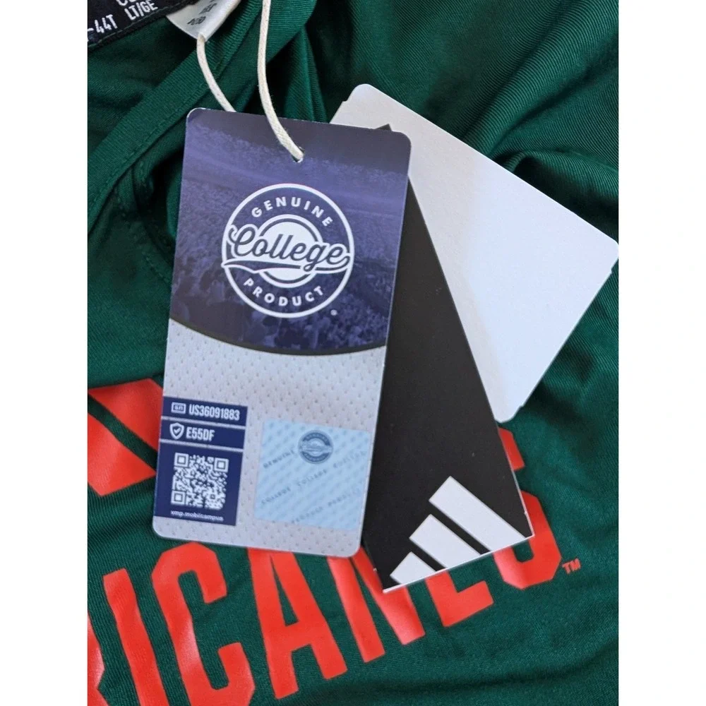 Adidas Miami Hurricanes Men's Large Tall Lightweight Hoodie Sweatshirt Green NWT